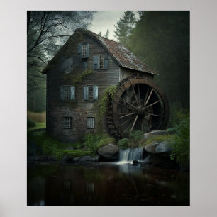 Old water wheel mill with great historic beauty. poster
