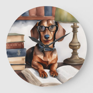 Old Watercolor Dachshund Large Clock