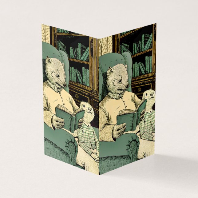 Old weasel reading a book to a young weasel (Outside)