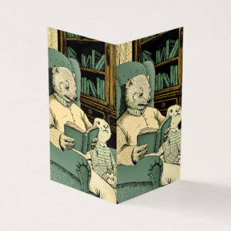 Old weasel reading a book to a young weasel