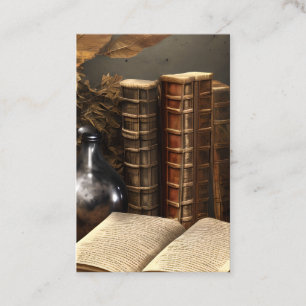 Old Weathered Books on a Stable Leather Cover Business Card