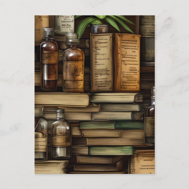 Old Weathered Books on a Stable Leather Cover Postcard (Front)