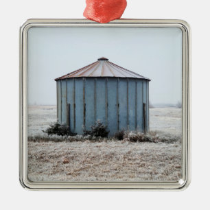 Old Weathered Grain Bin During Winter Time Metal Tree Decoration