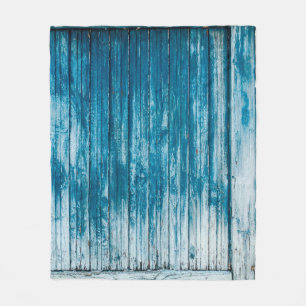 Old weathered grunge wooden faded pale blue paint fleece blanket