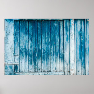 Old weathered grunge wooden faded pale blue paint  poster
