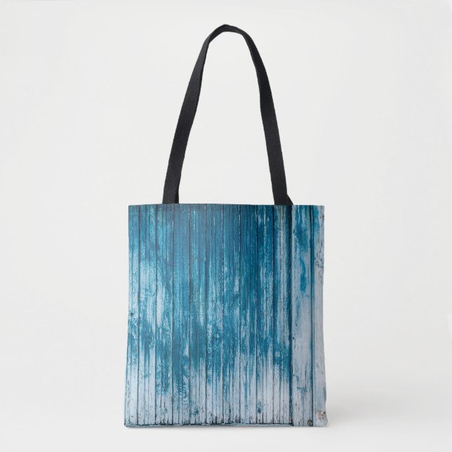 Old weathered grunge wooden faded pale blue paint  tote bag (Front)