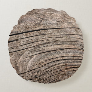 Old Weathered Rotten Cracked Knotted Coarse Wood G Round Cushion