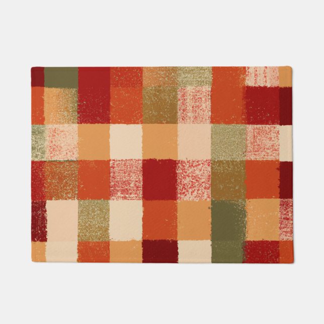 Old Weathered Rustic Red Orange Yellow Green Retro Doormat (Front)