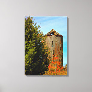Old Weathered Wood Silo Wrapped Canvas