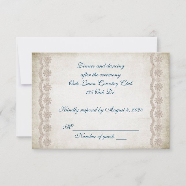 Old wedding lace border RSVP card (Front)