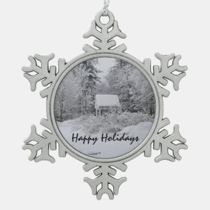 Old Well House at Christmas Snowflake Pewter Christmas Ornament