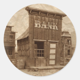 Old West Bank Sepia Classic Round Sticker