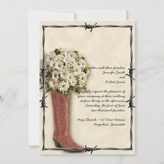 Old West Boot Bouquet Faded 2 Wedding Invitation (Front)