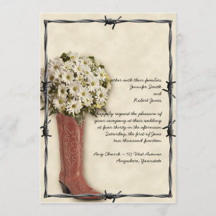 Old West Boot Bouquet Faded 2 Wedding Invitation