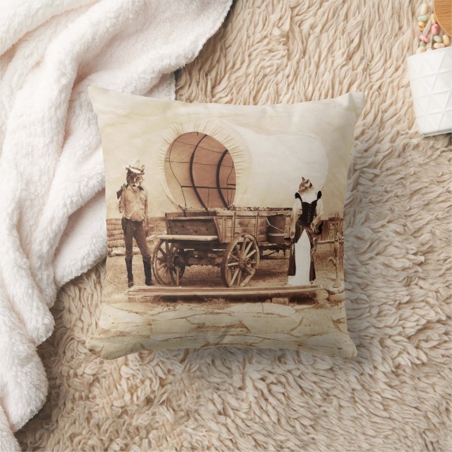 Old West Cats with Covered Wagon Cushion (Blanket)