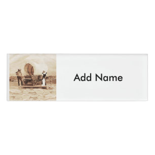 Old West Cats with Covered Wagon Name Tag