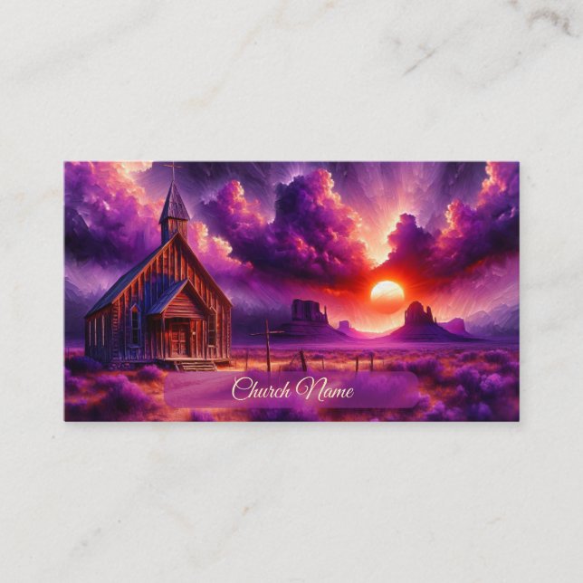 Old West Church in the Desert at Sunset Business Card (Front)