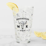 Old West Cowboy Personalised Groomsmen Monogram Glass<br><div class="desc">Personalised gifts for groomsmen with old western cowboy theme. Decorated with cowboy hat with vintage western font. Text and background colour are editable using the Design Tool to fit your occasion. Get this customise gift for wedding,  bachelor party,  engagement party or any other special occasions.</div>