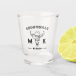 Old West Cowboy Personalised Groomsmen Monogram Shot Glass<br><div class="desc">Personalised gifts for groomsmen with old western cowboy theme. Decorated with cowboy hat with vintage western font. Text and background colour are editable using the Design Tool to fit your occasion. Get this customise gift for wedding,  bachelor party,  engagement party or any other special occasions.</div>