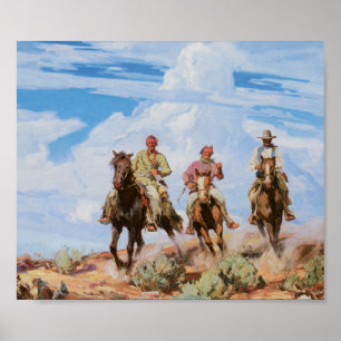 Old West Cowboys Vintage Art Print Poster
