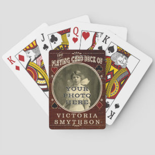 Old West Custom Photo Personalised Brown Wood Playing Cards