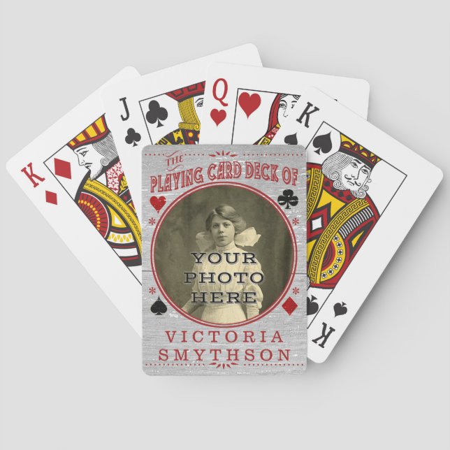 Old West Custom Photo Personalised Grey Wood Playing Cards (Back)