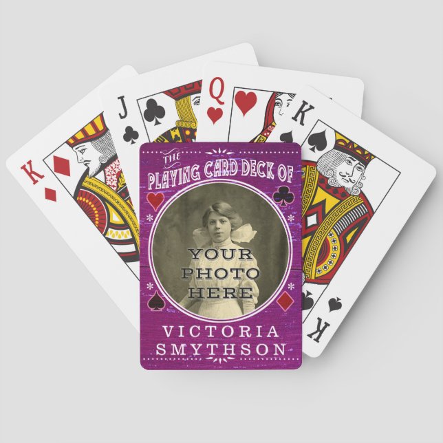 Old West Custom Photo Personalised Purple Wood Playing Cards (Back)