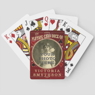 Old West Custom Photo Personalised Red Wood Playing Cards