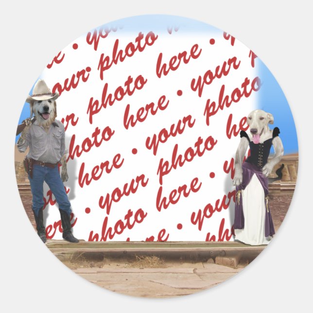 Old West Dogs Photo Frame Classic Round Sticker (Front)