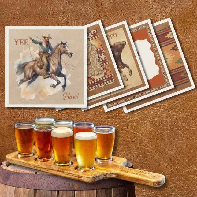 Old West Frontier Bronc Rider Cocktail Napkin (Creator Uploaded)