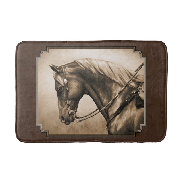 Old West Quarter Horse Sepia Brown Bath Mat (Front)