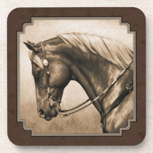 Old West Quarter Horse Sepia Brown Coaster