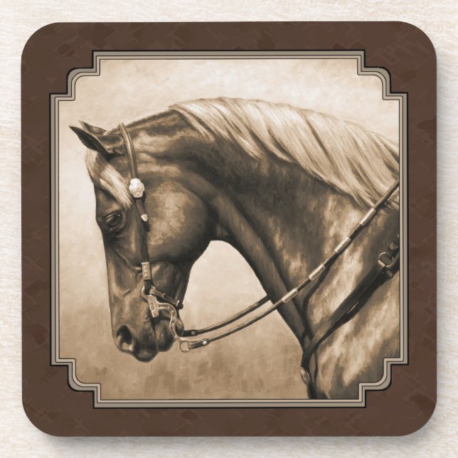 Old West Quarter Horse Sepia Brown Coaster (Front)