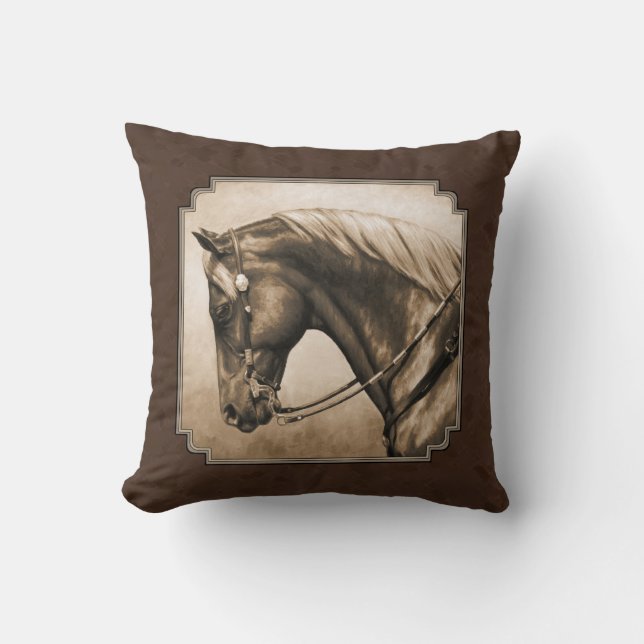 Old West Quarter Horse Sepia Brown Cushion (Front)