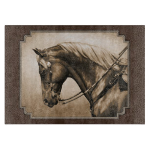 Old West Quarter Horse Sepia Brown Cutting Board