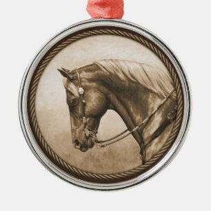Old West Quarter Horse Sepia Brown Metal Tree Decoration