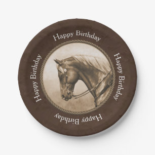 Old West Quarter Horse Sepia Brown Paper Plate