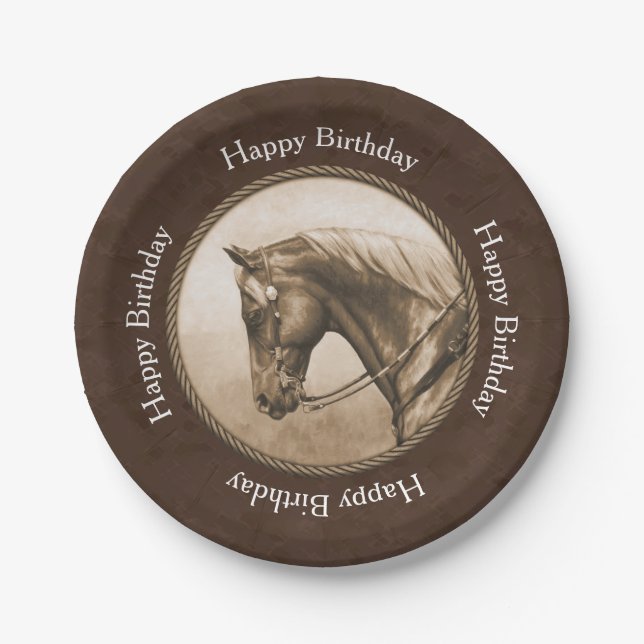 Old West Quarter Horse Sepia Brown Paper Plate (Front)