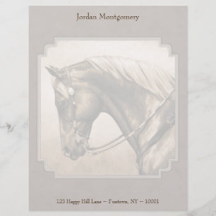 Old West Quarter Horse Sepia Brown Personalized Letterhead