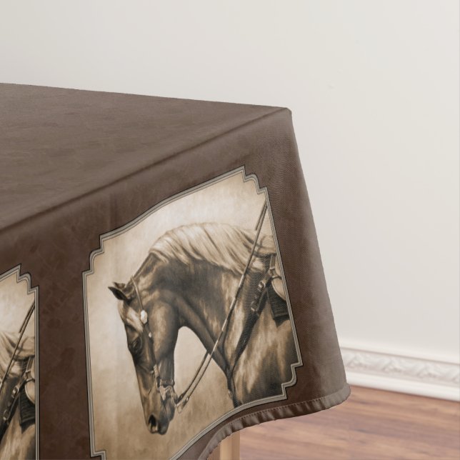 Old West Quarter Horse Sepia Brown Tablecloth (In Situ)