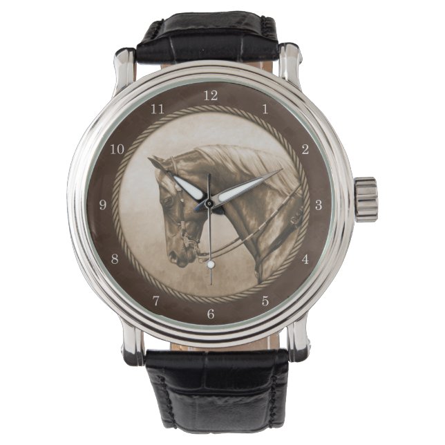 Old West Quarter Horse Sepia Brown Watch (Front)