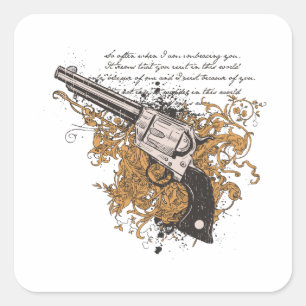 Old West Revolver Square Sticker