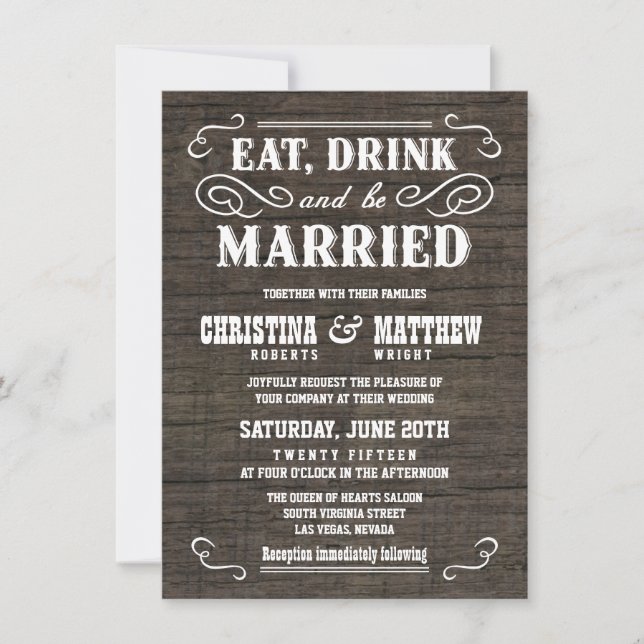 Old West Rustic Wood Wedding Invitations (Front)