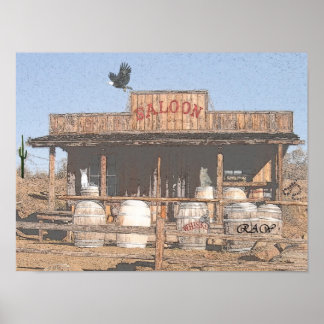 OLD WEST SALOON w/ cilipart charcoal effect Poster