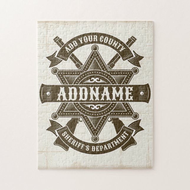 Old West Sheriff Deputy Rifles Badge Personalised Jigsaw Puzzle (Vertical)