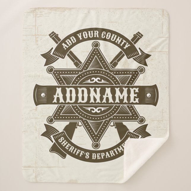 Old West Sheriff Deputy Rifles Badge Personalised Sherpa Blanket (Front)