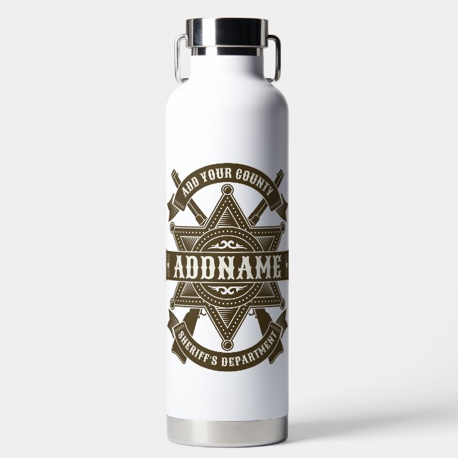Old West Sheriff Deputy Rifles Badge Personalised Water Bottle (Front)