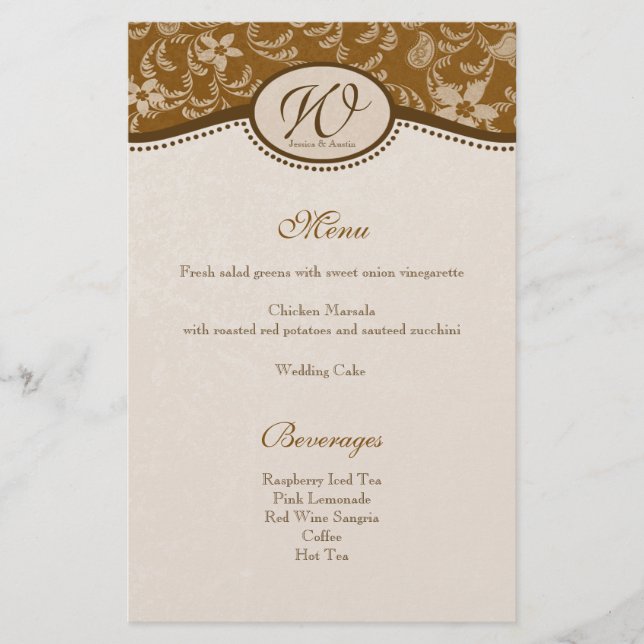 Old West Vintage Style Menu (Front)