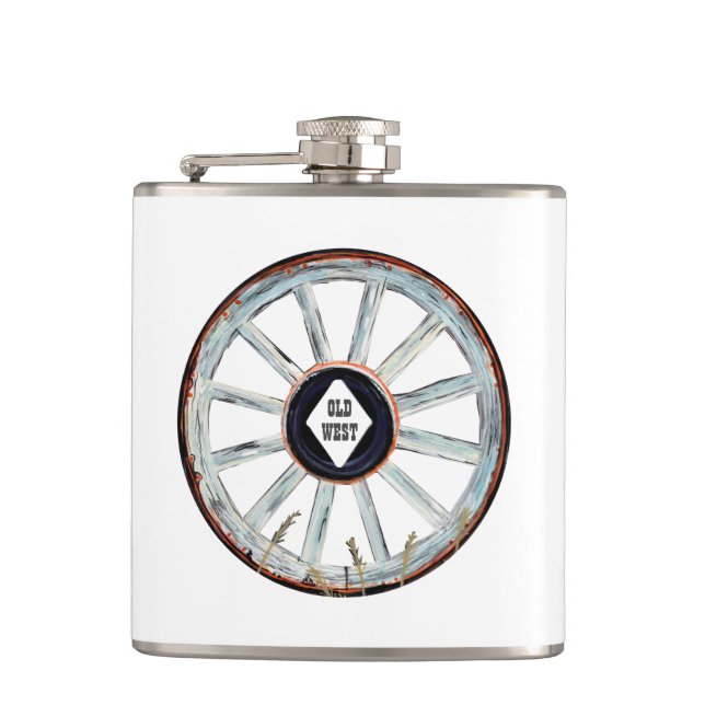 Old West Wagon Wheel Hip Flask (Front)