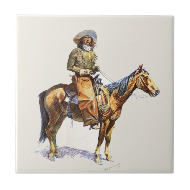 Old Western Cowboy On Horse Tile (Front)